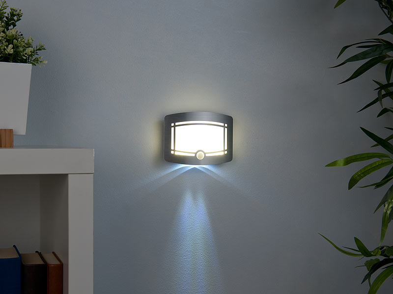 ; LED-Solar-Außenlampen mit PIR-Sensoren (neutralweiß), LED-Lichtleisten mit Bewegungsmelder 