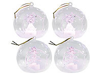 Lunartec Mundgeblasene LED-Glas-Ornamente in Kugelform, 4er-Set; Kabellose, dimmbare LED-Weihnachtsbaumkerzen mit Fernbedienung und Timer Kabellose, dimmbare LED-Weihnachtsbaumkerzen mit Fernbedienung und Timer 