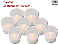 Lunartec LED-Teelichte inklusive eleganten Windgläsern, 8er-Set; Akku-LED-Teelicht-Sets mit Ladestation Akku-LED-Teelicht-Sets mit Ladestation 