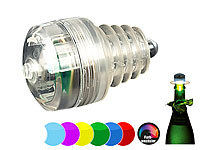 Lunartec Leuchtender Flaschenverschluss mit 7-fach Farbwechsel-LED; LED-Lichterdrähte, Solar LED Deko-Leuchten "Glasflasche" LED-Lichterdrähte, Solar LED Deko-Leuchten "Glasflasche" 