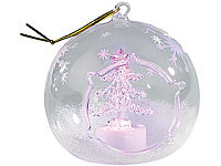 Lunartec Mundgeblasene LED-Glas-Ornamente in Kugelform, 2er-Set; Kabellose, dimmbare LED-Weihnachtsbaumkerzen mit Fernbedienung und Timer 