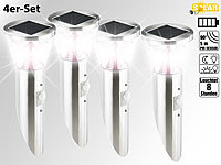 Lunartec Solar-LED-Wandlampe in Edelstahl-Optik mit Bewegungsmelder, 4er-Set; LED-Batterieleuchten mit Bewegungsmelder LED-Batterieleuchten mit Bewegungsmelder 