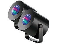 Lunartec 2er-Set mobile Mini-LED-Discolichter mit Batteriebetrieb; LED-Disco-Tropfen E27 mit Farbwechsel (RGBW) LED-Disco-Tropfen E27 mit Farbwechsel (RGBW) LED-Disco-Tropfen E27 mit Farbwechsel (RGBW) LED-Disco-Tropfen E27 mit Farbwechsel (RGBW) 