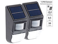 Lunartec 2er-Set LED-Solar-Wandleuchten, Dämmerungs & PIR-Bewegungssensor; LED-Batterieleuchten mit Bewegungsmelder LED-Batterieleuchten mit Bewegungsmelder LED-Batterieleuchten mit Bewegungsmelder LED-Batterieleuchten mit Bewegungsmelder 