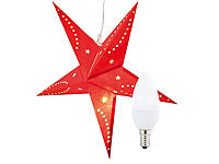 Lunartec 3D-Weihnachtsstern-Leuchte aus Papier, 60 cm, mit LED-Kerzenlampe, rot