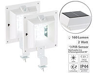 Lunartec 2er-Set Solar-LED-Dachrinnenleuchten mit PIR-Sensor, 160 lm, 2W, IP44; LED-Solar-Außenlampen mit PIR-Sensoren (neutralweiß) LED-Solar-Außenlampen mit PIR-Sensoren (neutralweiß) LED-Solar-Außenlampen mit PIR-Sensoren (neutralweiß) LED-Solar-Außenlampen mit PIR-Sensoren (neutralweiß) 