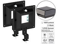 Lunartec 2er-Set Solar-LED-Dachrinnenleuchten mit PIR-Sensor, 160 lm, schwarz; LED-Solar-Außenlampen mit PIR-Sensoren (neutralweiß) LED-Solar-Außenlampen mit PIR-Sensoren (neutralweiß) LED-Solar-Außenlampen mit PIR-Sensoren (neutralweiß) LED-Solar-Außenlampen mit PIR-Sensoren (neutralweiß) 