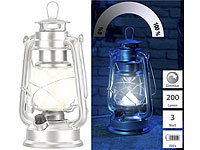 Lunartec Dimmbare LED-Sturmlampe, Batterie, 200 lm, 3W, tageslichtweiß, silbern