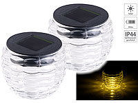 Lunartec 2er-Set Solar-LED-Windlichter "Liora", Glas, Lichtmuster, IP44, Ø 8 cm; LED-Solar-Lichterketten (warmweiß) LED-Solar-Lichterketten (warmweiß) LED-Solar-Lichterketten (warmweiß) LED-Solar-Lichterketten (warmweiß) 
