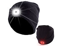 Lunartec Schwarze Strickmütze mit weißen (vorne) & roten (hinten) LEDs; Stirnlampen 