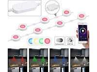 Lunartec 7er-Set WLAN-Unterbau-LEDs, RGB+W, für Amazon Alexa & Google Assistant; LED-Batterieleuchten mit Bewegungsmelder LED-Batterieleuchten mit Bewegungsmelder LED-Batterieleuchten mit Bewegungsmelder LED-Batterieleuchten mit Bewegungsmelder 