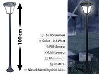 Lunartec Solar-LED-Wegeleuchte mit Bewegungssensor, Aluminum, 0,5-W-Solarpanel; Solar-Wegeleuchten im Straßenlaternen-Design mit Dämmerungssensor Solar-Wegeleuchten im Straßenlaternen-Design mit Dämmerungssensor Solar-Wegeleuchten im Straßenlaternen-Design mit Dämmerungssensor 