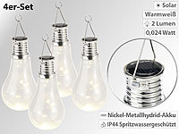Lunartec 4er-Set Solar-LED-Lampen in Glühbirnen-Form, 3 warmweiße LEDs, 2 Lumen