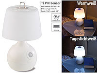 Lunartec LED-Tischlampe, PIR & Licht-Sensor, warmweiß & tageslichtweiß, 30 lm
