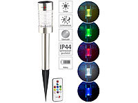 Lunartec Solar-RGB-LED-Wegeleuchte, Lichtsensor, Fernbedienung, Edelstahl, IP44; LED-Solar-Wegeleuchten 
