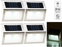 Lunartec 4er-Set Solar-LED-Wand & Treppen-Leuchten für außen, Edelstahl, 20 lm; LED-Solar-Wegeleuchten LED-Solar-Wegeleuchten LED-Solar-Wegeleuchten LED-Solar-Wegeleuchten 