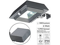 Lunartec 2in1-Solar-LED-Dachrinnen & Wandleuchte, PIR-Sensor, 300 lm, schwarz; LED-Solar-Außenlampen mit PIR-Sensoren (neutralweiß) LED-Solar-Außenlampen mit PIR-Sensoren (neutralweiß) 