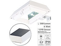 Lunartec 2in1-Solar-LED-Dachrinnen & Wandleuchte, PIR-Sensor, 300 lm, weiß; LED-Solar-Außenlampen mit PIR-Sensoren (neutralweiß) LED-Solar-Außenlampen mit PIR-Sensoren (neutralweiß) 