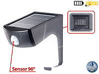 Lunartec Solar-LED-Wandleuchte, PIR-Sensor, 4 LEDs, 220 lm, 2 W, IP44, schwarz; LED-Batterieleuchten mit Bewegungsmelder LED-Batterieleuchten mit Bewegungsmelder 