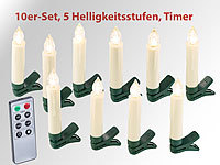 Lunartec 10er-Set LED-Weihnachtsbaum-Kerzen mit IR-Fernbedienung, weiß