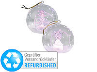 Lunartec Mundgeblasene LED-Glas-Ornamente in Kugelform, Versandrückläufer; Kabellose, dimmbare LED-Weihnachtsbaumkerzen mit Fernbedienung und Timer 