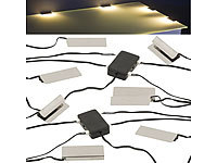 Lunartec 2er-Set LED-Glasbodenbeleuchtungen: 8 Klammern mit 24 LEDs; LED-Lichtbänder LED-Lichtbänder LED-Lichtbänder LED-Lichtbänder 