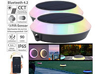 Lunartec 2er-Set Solar-Outdoor-Leuchte, RGB-CCT-LEDs, PIR, Bluetooth, App, 90lm; LED-Solar-Wegeleuchten LED-Solar-Wegeleuchten LED-Solar-Wegeleuchten LED-Solar-Wegeleuchten 