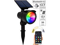 Lunartec Smarter Solar-LED-Spot mit RGB-CCT, 50 lm, 1 W, Bluetooth, App, IP44; LED-Solar-Lichterketten (warmweiß) 