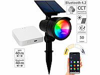 Lunartec RGB-CCT-LED-Spot mit Bluetooth, 50 lm, 1 W, IP44 inkl. Gateway; LED-Solar-Lichterketten (warmweiß) LED-Solar-Lichterketten (warmweiß) LED-Solar-Lichterketten (warmweiß) LED-Solar-Lichterketten (warmweiß) 