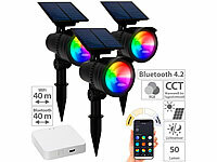 Lunartec 3er-Set RGB-CCT-LED-Spot mit Bluetooth, 50 lm, 1 W, IP44 inkl. Gateway; LED-Solar-Lichterketten (warmweiß) LED-Solar-Lichterketten (warmweiß) LED-Solar-Lichterketten (warmweiß) LED-Solar-Lichterketten (warmweiß) 