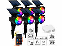 Lunartec 6er-Set RGB-CCT-LED-Spot mit Bluetooth, 50 lm, 1 W, IP44 inkl. Gateway; LED-Solar-Lichterketten (warmweiß) LED-Solar-Lichterketten (warmweiß) LED-Solar-Lichterketten (warmweiß) LED-Solar-Lichterketten (warmweiß) 