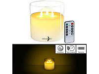 Lunartec LED-Echtwachs-Kerze im Windglas, 3 bewegliche Flammen, Fernbedienung
