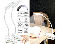 Lunartec 2er-Set Schwanenhals-Klemm-Lampen, 3-Watt-COB-LED und Akku, USB; Schreibtischlampen Schreibtischlampen Schreibtischlampen Schreibtischlampen 
