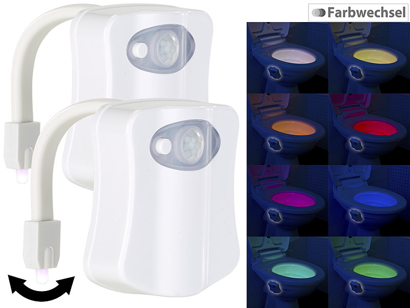 Lunartec LED-Toilettenlicht mit Licht /& Bewegungs-Sensor 2 Modi 8 Farben