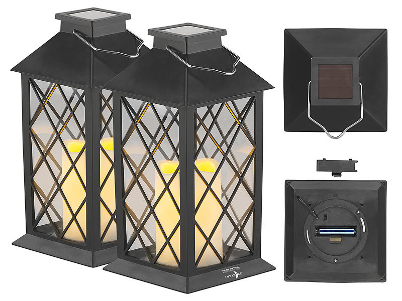 Grafner® Solar Laterne Set Flackerlicht Kerze Solarleuchte Windlicht 2er Pack 