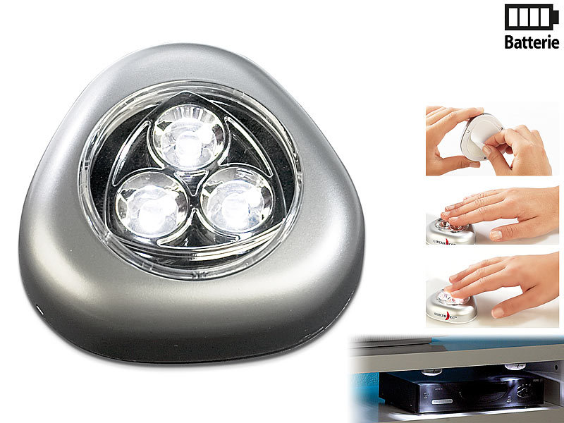 silber STICK & PUSH Light Lampe mit 3 weißen LEDs NEU 