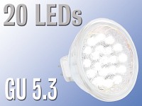 Lunartec LED-Strahler, 20 LEDs, warmweiß, GU 5.3 (12V); Lampensockel-Adapter, LED-Unterbau-Leuchten mit Fernbedienung 