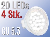 Lunartec LED-Strahler, 20 LEDs, warmweiß, GU 5.3 (12V) 4er Pack; Lampensockel-Adapter, LED-Unterbau-Leuchten mit Fernbedienung 