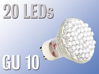 Lunartec LED-Strahler, 20 LEDs, kaltweiß, GU 10 (230V); LED-Spots GU5.3 (warmweiß), LED-Tischlampen mit PIR-Sensoren 
