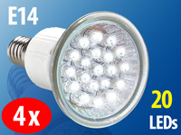 Lunartec LED-Strahler, 20 LEDs, warmweiß, E14 (230V) 4er Pack; LED-Spots GU5.3 (warmweiß) 