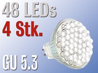 Lunartec LED-Strahler, 48 LEDs, kaltweiß, GU 5.3 (12V) 4er-Pack; Lampen-Einbaufassungen 