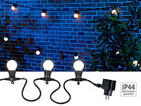 Lunartec Party-Lichterkette, 20 weiße LEDs in Glühbirnenform, 8 W, 13 m, IP44; LED-Solar-Lichterketten (warmweiß) LED-Solar-Lichterketten (warmweiß) LED-Solar-Lichterketten (warmweiß) 