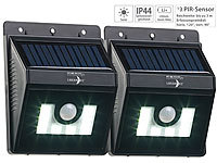 Lunartec 2er-Set Solar-LED-Wandleuchten mit Bewegungsmelder, Dimm-Funktion; LED-Solar-Wegeleuchten LED-Solar-Wegeleuchten LED-Solar-Wegeleuchten LED-Solar-Wegeleuchten 