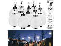 Lunartec 12er-Set Solar-LED-Lampion, Dämmerungs-Sensor, IP44, warmweiß, 20 cm Ø; LED-Solar-Wegeleuchten LED-Solar-Wegeleuchten LED-Solar-Wegeleuchten LED-Solar-Wegeleuchten 