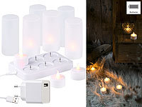 Lunartec 6 Akku-LED-Teelichter, flackernde Flamme, Acrylgläser, Ladestation; LED-Teelichter LED-Teelichter LED-Teelichter 