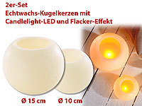 Lunartec Echtwachs-Kugelkerze mit Candlelight-LED & Flacker-Effekt, 2er-Set; LED-Solar-Engel, LED-Echtwachskerzen mit Fernbedienungen LED-Solar-Engel, LED-Echtwachskerzen mit Fernbedienungen 