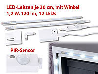 Lunartec 2er-Set LED-Leisten mit Winkel-Verbindung, PIR-Sensor, 120 lm, 12 LEDs; LED-Lichtbänder LED-Lichtbänder LED-Lichtbänder 