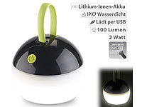 Lunartec LED-Akku-Zeltleuchte, 3 Helligkeitsstufen, 100 lm, 2 Watt, IPX7, USB; LED-Sturmlampen LED-Sturmlampen 