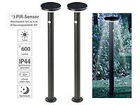 Lunartec 2er-Set Premium-LED-Solar-Wegeleuchte, PIR-Sensor, Nachtlicht, 600 lm; LED-Solar-Wegeleuchten LED-Solar-Wegeleuchten LED-Solar-Wegeleuchten LED-Solar-Wegeleuchten