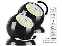 Lunartec 2er-Set ultrahelle COB-LED-Akku-Leuchten, PIR Sensor, 200 lm, schwarz; LED-Batterieleuchten mit Bewegungsmelder LED-Batterieleuchten mit Bewegungsmelder LED-Batterieleuchten mit Bewegungsmelder LED-Batterieleuchten mit Bewegungsmelder 